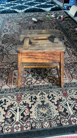 Vintage Bell System Oak Stool, Telephone Lineman Work Step Stool with Handhold, Phone Company Furniture