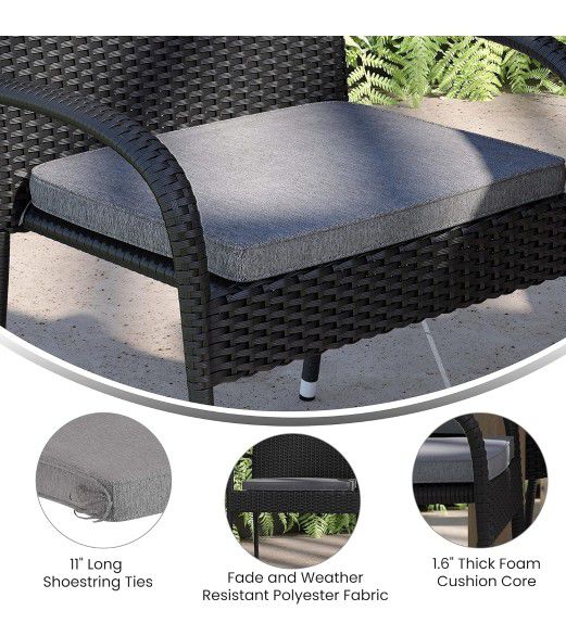 Flash Furniture McIntosh Wicker Patio Chair Cushion - All-Weather Gray Polyester Fabric - 11" String