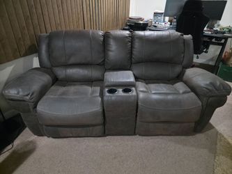 Gray Reclining Loveseat with Center Console