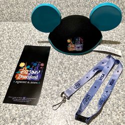 D23 Day Disneyland Ears Teal Map Poster Lanyard Visa August 8, 2024 Collectible