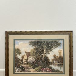 Cottage By The Lake Wood Framed Picture