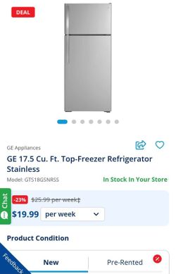 New GE Refrigerator, Stainless, 17.5 Cu. Ft.