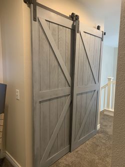 Grey barn doors for laundry room kitchen pantry