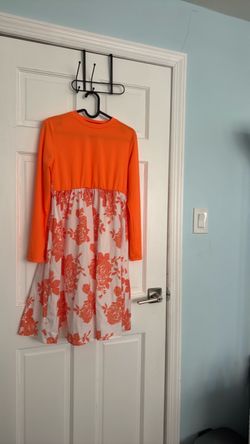 Bright Orange Floral Long Sleeve Dress