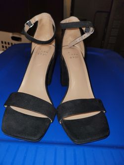 A New Day Women's 6.5 ‘EMA’ High Block Heel Pumps Ankle Strap Black Faux-Suede