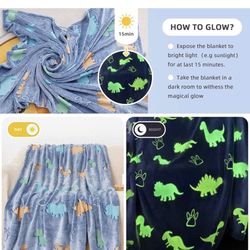 Glow in The Dark Throw Dinosaur Blanket Luminous Dino Party Blanket Gifts for 1-10 Year Old Boys Girls Super Soft Blanket for Kids Toys Xmas Thanksgiv