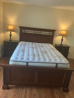 Dark Wood Queen Bed Frame with Headboard