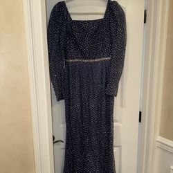 Long Blue Sparkly Dress Square Neckline Prom/Quince/Wedding