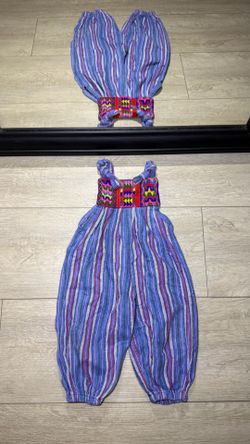 Vintage 1990s Embroidered Guatemalan Multicolor Striped Overall Romper