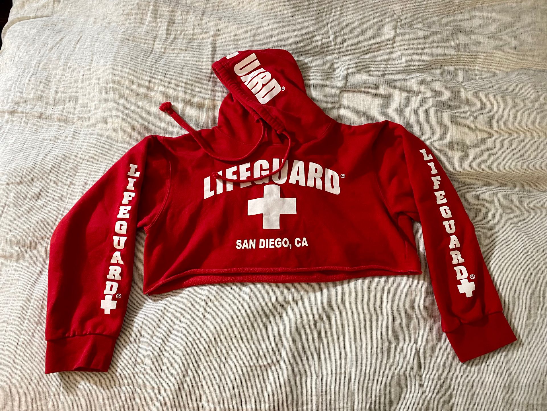 Red Cropped San Diego Lifeguard Hoodie Sweatshirt