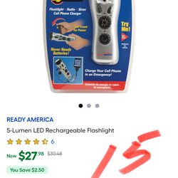 READY AMERICA 5-Lumen LED Rechargeable Flashlight