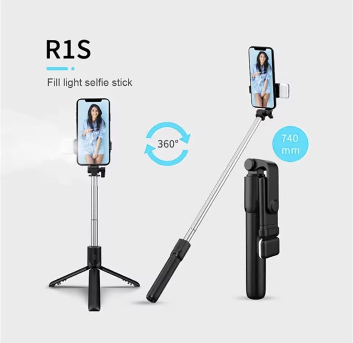 Portable Bluetooth Selfie Stick Tripod Holder with Remote Shutter Fill Light Extendable Wireless