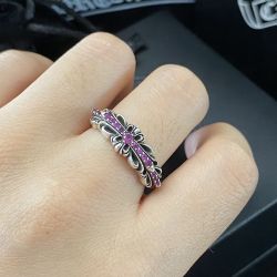 Red Garnet Inlaid Cross Ring Size 8 
