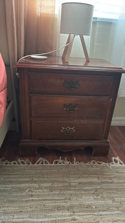 Wood 3-Drawer Nightstand with Brass Hardware