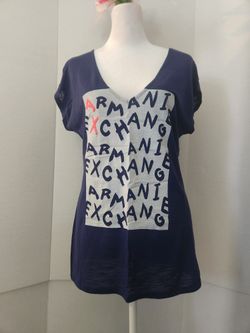 Armani Exchange Women's V-Neck T-Shirt Medium Blue 