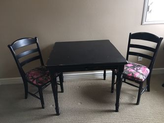 Desk and two chairs with Camo fabric