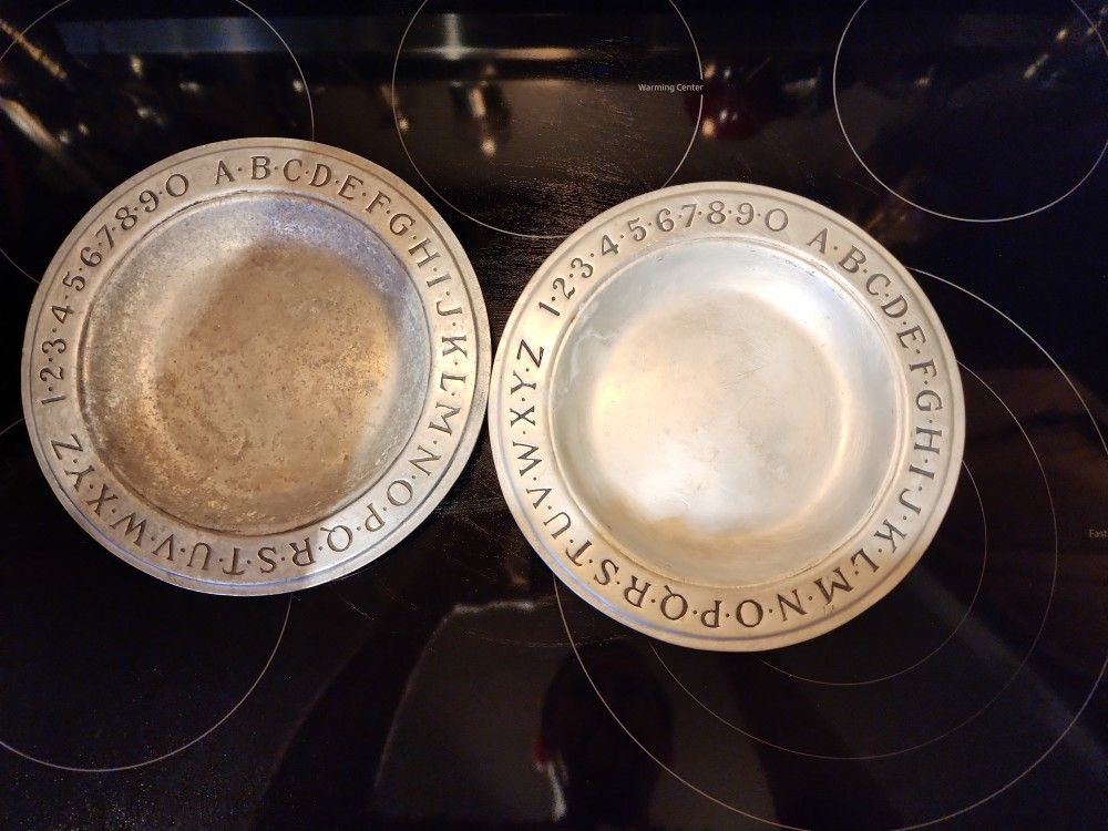 Vintage Wilton Pewter RWP Child's Alphabet & Numbers ABC-123 9" Bowl Plate

