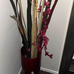 Red Vase With Florals