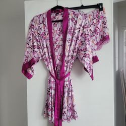 Vintage Victoria’s Secret Floral Satin Kimono Robe and Matching Shorts