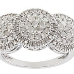 size 7 1.ct Round White Diamonds, Rhodium over SILVER size 7.