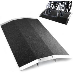 Yuccaliao 27.7" L x 1.5" H Wheelchair Ramp - Aluminum Threshold Bridge Ramp with Support Frame and Non-Slip Surface
