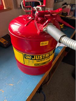 Justrite 5 Gallon Type II Steel Safety Gas Can w/ Flexible Metal Hose – FM/UL Approved