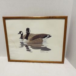 Artist Richard Sloan 1980 Canadian Geese Print Framed Vintage Signed