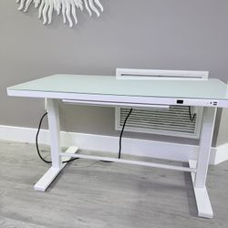 48" Glass-Top Electric Height-Adjustable Standing Desk – White (Lightly Used)