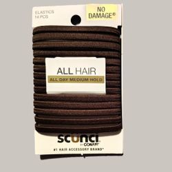 Scunci No-Damage All Hair Medium Hold Brown Elastics, 14 pcs