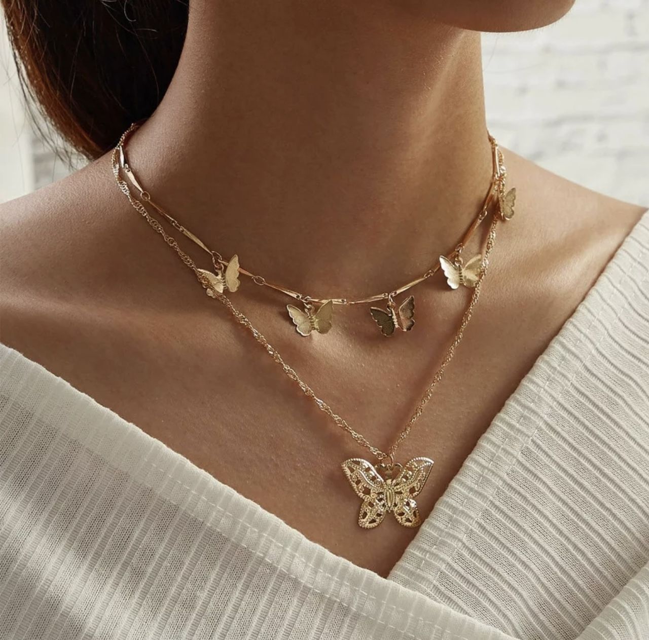 Collar de mariposa doble capa de Aleación de zinc/Zinc Alloy Double Layer Butterfly Necklace