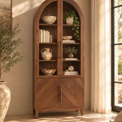 ✨ BRAND NEW Grade A 36” Arched Walnut Cabinet – Contemporary Mediterranean ✨