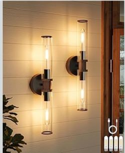 New 20.5in Black Walnut Wireless Battery Wall Sconces Set of 2 Remote