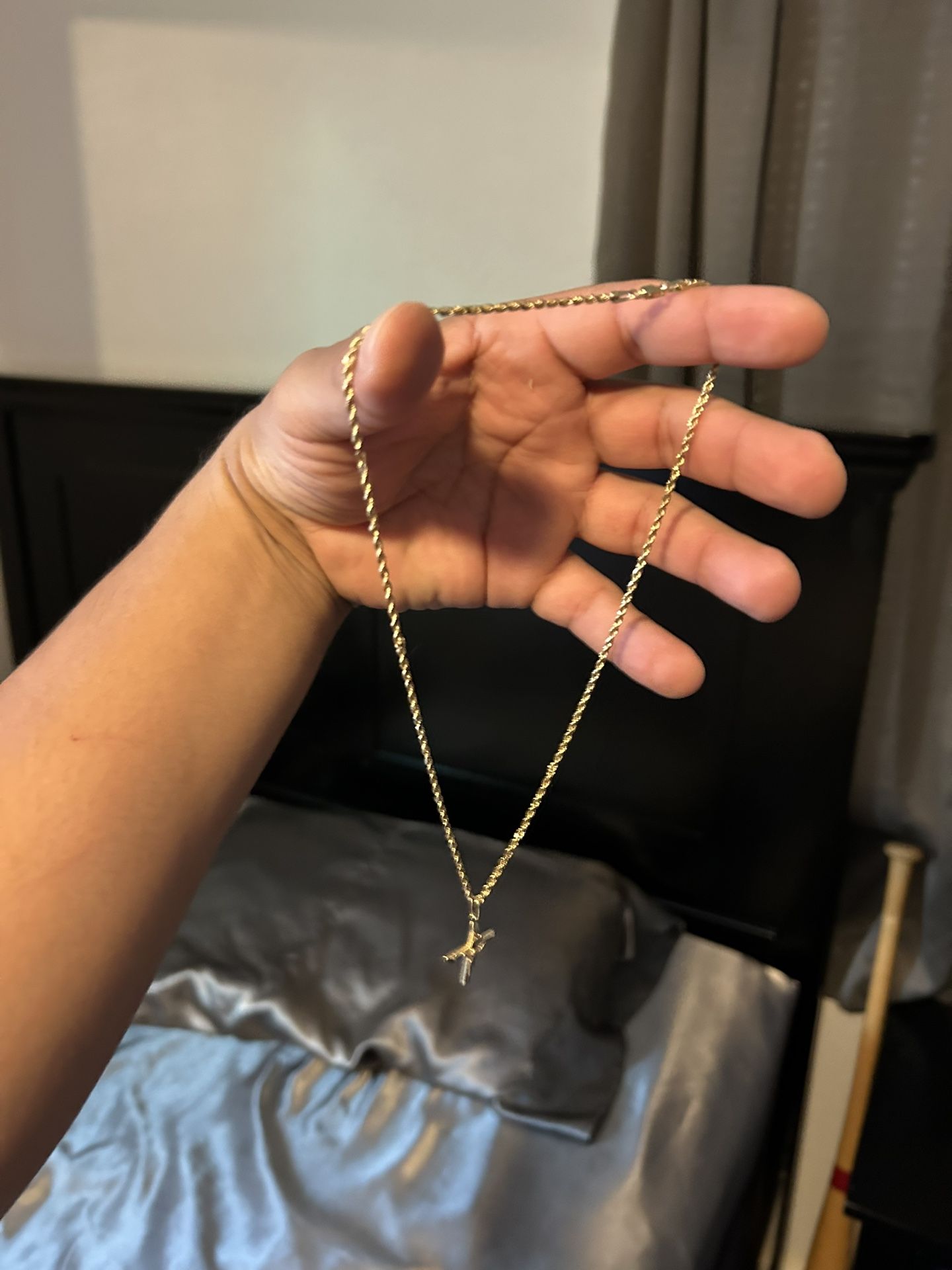 14k Gold Rope Chain & Cross Pendant