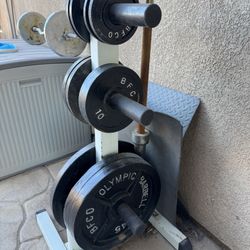 Weight Rack, Plates And Bar 