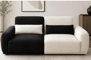 Chic Modern Two-Tone Couch — Black & Cream, 6ft Wide (New)