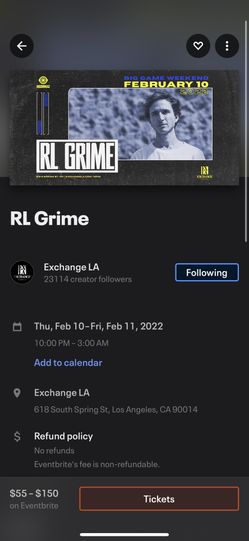 RL GRIME EXCHANGE LA TICKET