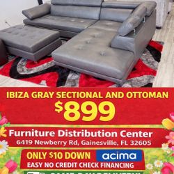 IBIZA GRAY SECTIONAL AND OTTOMAN SET $899!