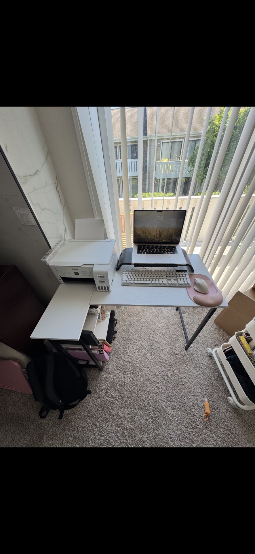 Desk- White Wood L Shaped