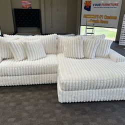 Big Soft White Cream Chaise Corduroy Sectional Couch