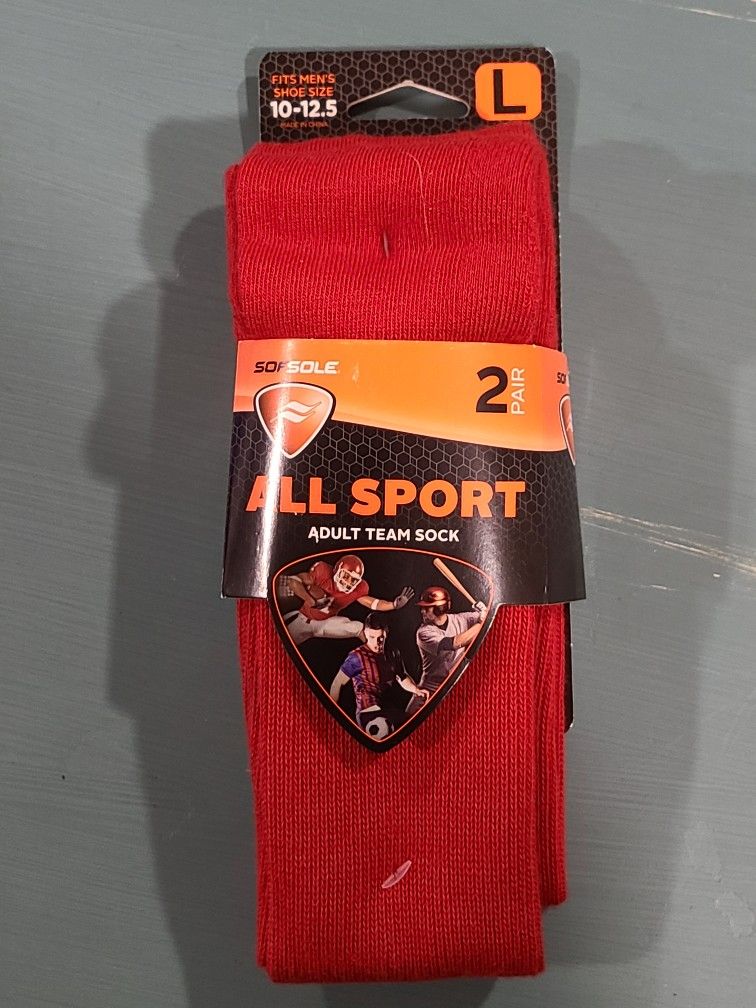 NEW All Sport Team Socks. Adult Large. Red