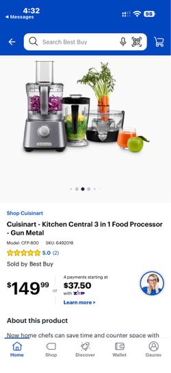 Cuisinart Kitchen Central 3-in-1 Food Processor Gun Metal