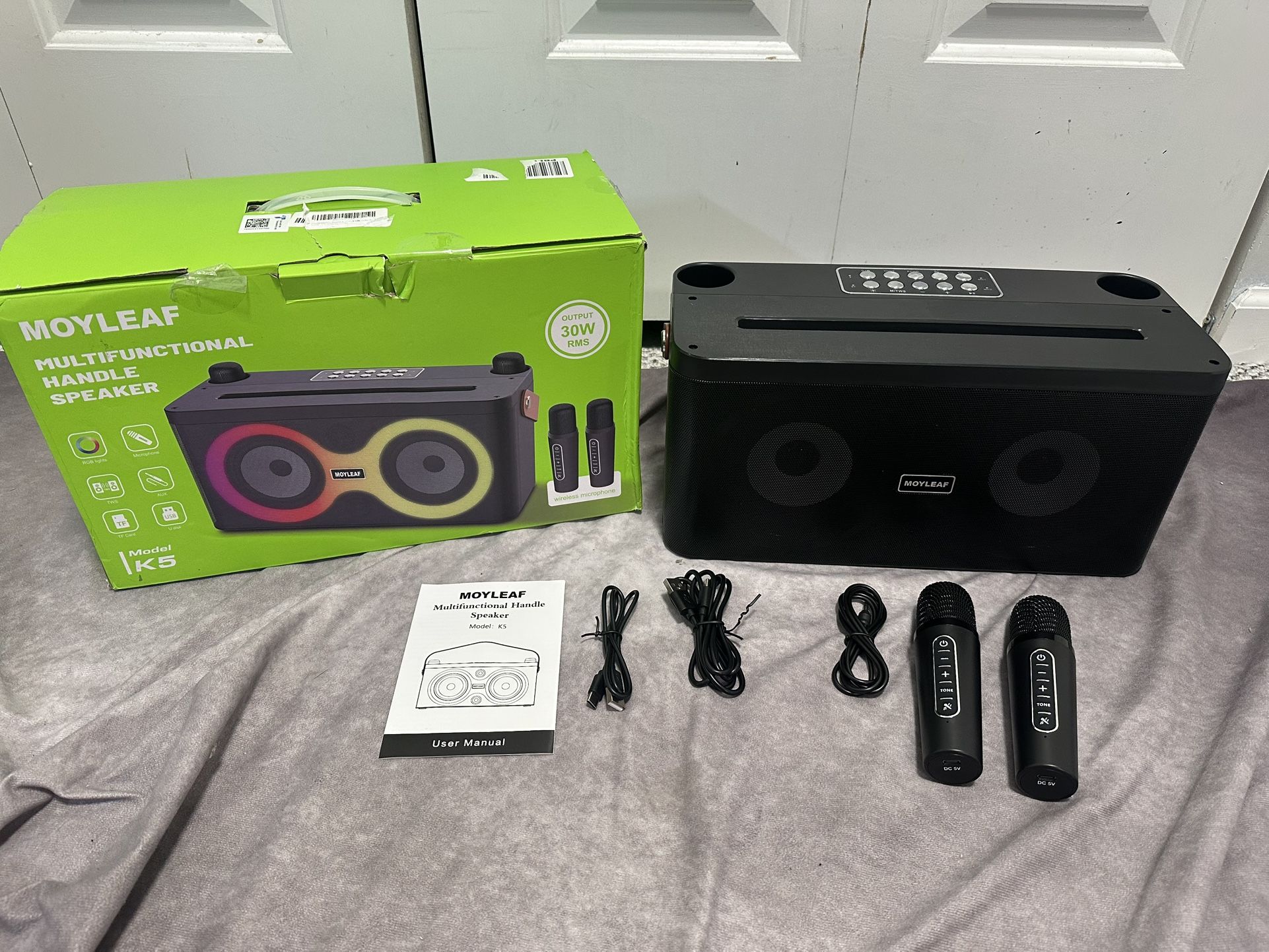 Karaoke Machine Portable Bluetooth Speaker with 2 Wireless Microphones