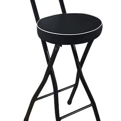 Portable Folding Bar Stool With Back Support & Footrest, Padded Seat, 330lbs