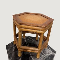 Vintage Hexagonal Bamboo Plant Stand Pedestal Riser Rattan Boho Decor 9"