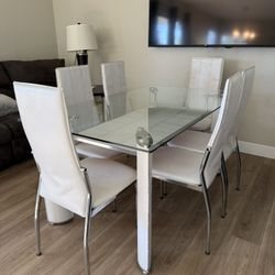 Free Dining Room Set Chairs Table Glass White 