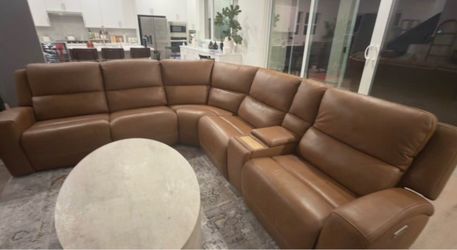 Saddle Brown Leather Recliner Sectional
