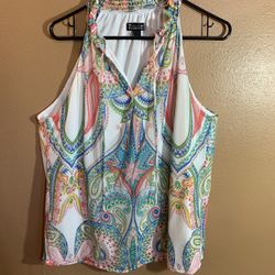 New York & Co 7th Avenue Paisley Racerback Cold Shoulder Sleeveless Blouse - XL