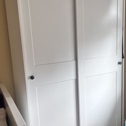 Used Good Condition Hauga IKEA Wardrobe With Sliding Door Storage Shelves 