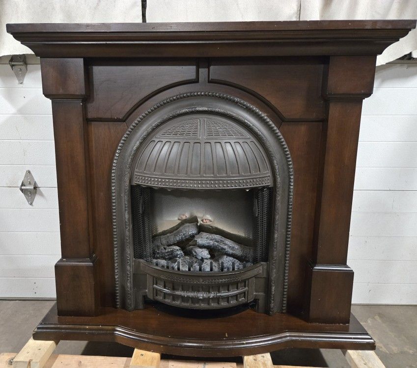Vintage Brockton EM-BW-020 Electric Fireplace Mantel – Burnished Walnut, Working Condition
