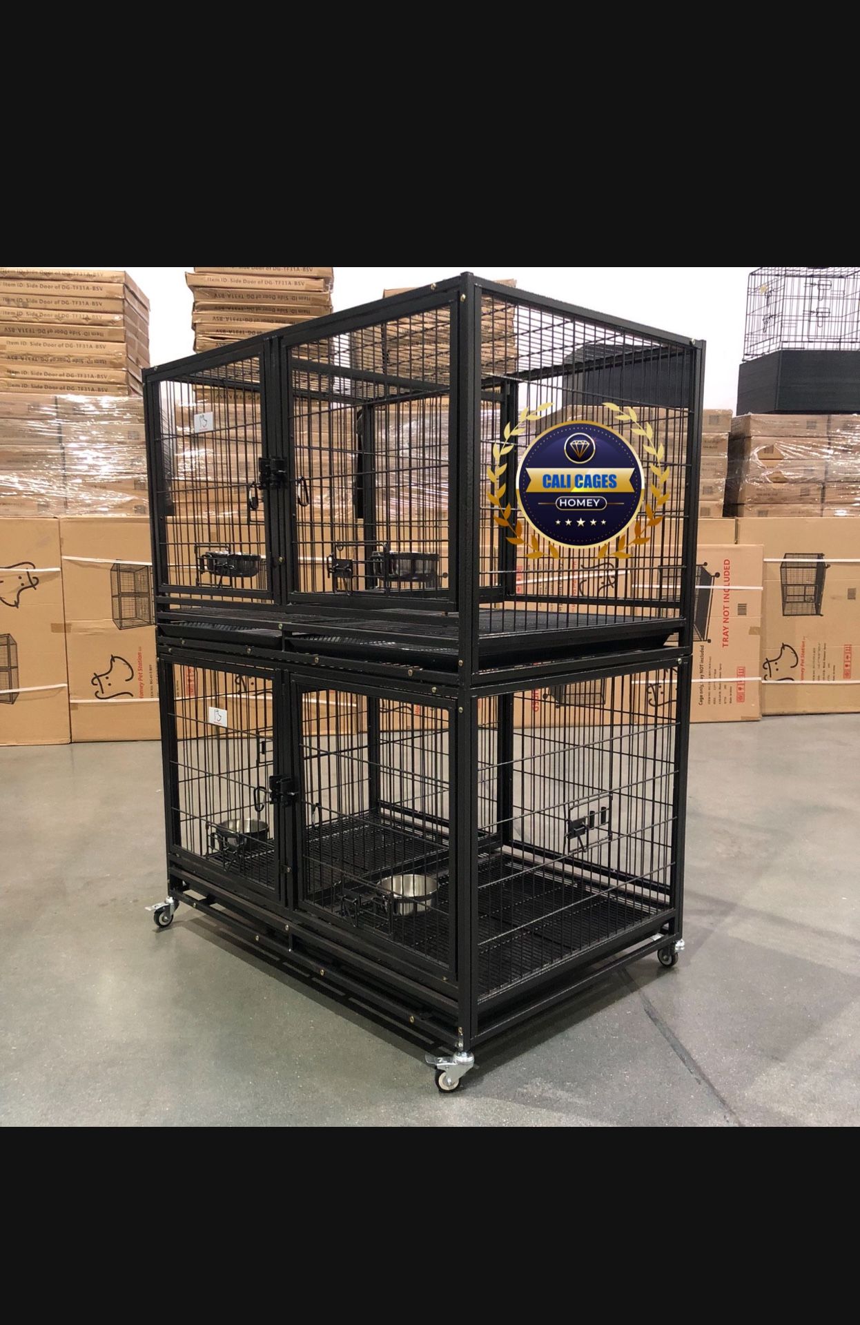 Double Stacked Dog Pet Cage Kennel Size 43” With Divider And Feeding Bowls New In Box,All Products : American Fashion Style Bags On Sale